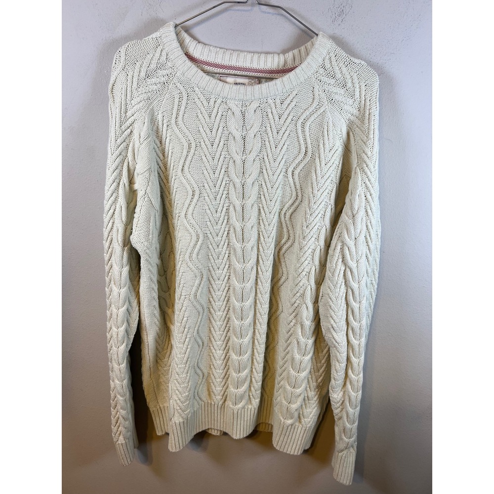 Weatherproof Vintage Mens Sweater Cable Knit Cream XL